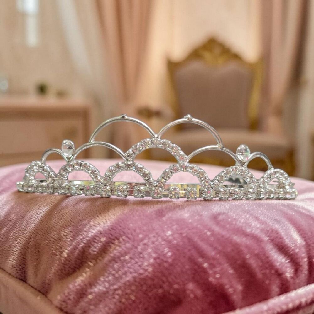 Rhinestone Princess Crown, Bridal Hair Accessory, Silver Tone Prom Tiara